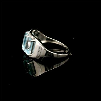 925 Sterling Silver 4.17 Ct Octagon Blue Topaz White Zircon Ring