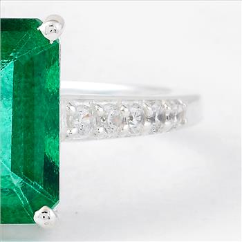 925 Sterling Silver 4.22 Ct Octagon Green Topaz Cubic Zirconia Ring 7 US Ring Size