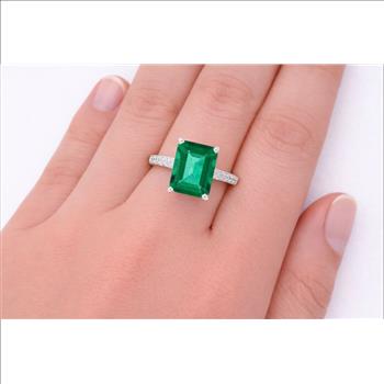 925 Sterling Silver 4.22 Ct Octagon Green Topaz Cubic Zirconia Ring 7 US Ring Size