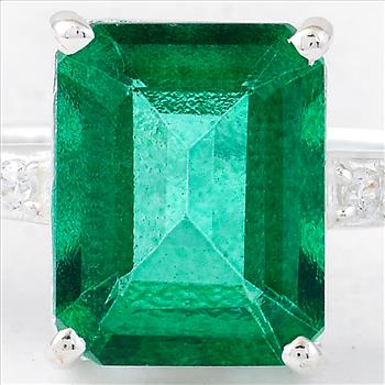 925 Sterling Silver 4.22 Ct Octagon Green Topaz Cubic Zirconia Ring 7 US Ring Size