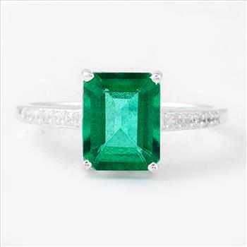 925 Sterling Silver 4.22 Ct Octagon Green Topaz Cubic Zirconia Ring 7 US Ring Size