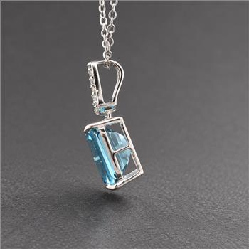 925 Sterling Silver 4.27 Ct Octagon Blue Topaz White Zircon Pendant