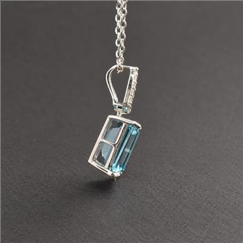 925 Sterling Silver 4.27 Ct Octagon Blue Topaz White Zircon Pendant