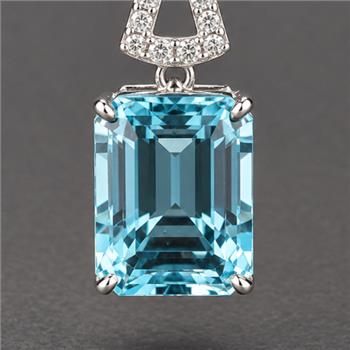 925 Sterling Silver 4.27 Ct Octagon Blue Topaz White Zircon Pendant