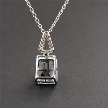 925 Sterling Silver 4.27 Ct Octagon Blue Topaz White Zircon Pendant