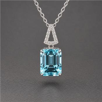 925 Sterling Silver 4.27 Ct Octagon Blue Topaz White Zircon Pendant