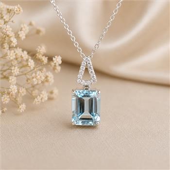 925 Sterling Silver 4.27 Ct Octagon Blue Topaz White Zircon Pendant