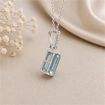 925 Sterling Silver 4.27 Ct Octagon Blue Topaz White Zircon Pendant