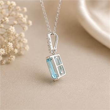 925 Sterling Silver 4.27 Ct Octagon Blue Topaz White Zircon Pendant