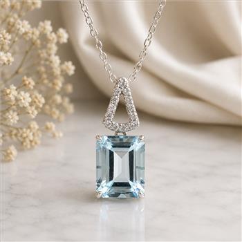 925 Sterling Silver 4.27 Ct Octagon Blue Topaz White Zircon Pendant