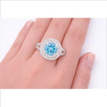 925 Sterling Silver 4.27 Ct Round Blue Topaz Cubic Zirconia Ring 7 US Ring Size