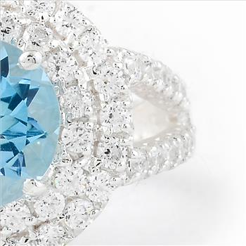 925 Sterling Silver 4.27 Ct Round Blue Topaz Cubic Zirconia Ring 7 US Ring Size