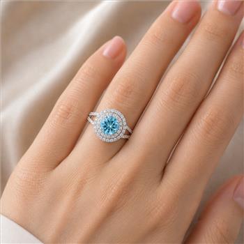 925 Sterling Silver 4.27 Ct Round Blue Topaz Cubic Zirconia Ring 7 US Ring Size