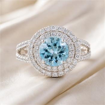 925 Sterling Silver 4.27 Ct Round Blue Topaz Cubic Zirconia Ring 7 US Ring Size