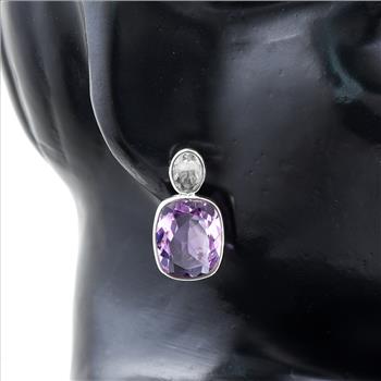 925 Sterling Silver 42.70 Ct Cushion Amethyst Earrings