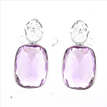925 Sterling Silver 42.70 Ct Cushion Amethyst Earrings