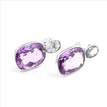 925 Sterling Silver 42.70 Ct Cushion Amethyst Earrings