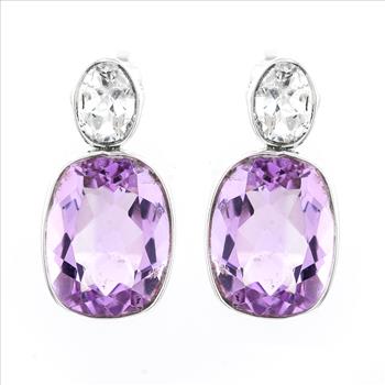 925 Sterling Silver 42.70 Ct Cushion Amethyst Earrings