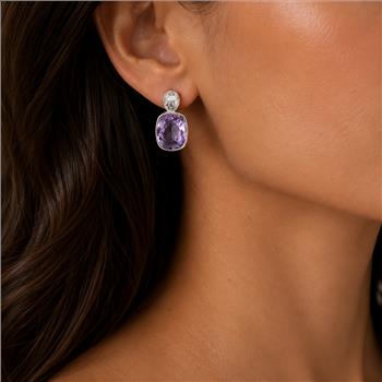 925 Sterling Silver 42.70 Ct Cushion Amethyst Earrings