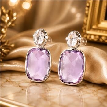 925 Sterling Silver 42.70 Ct Cushion Amethyst Earrings