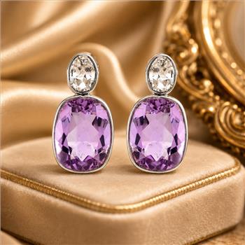 925 Sterling Silver 42.70 Ct Cushion Amethyst Earrings