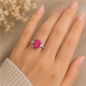 925 Sterling Silver 4.42 Ct Octagon Pink Topaz Cubic Zirconia Ring 7 US Ring Size