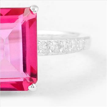 925 Sterling Silver 4.42 Ct Octagon Pink Topaz Cubic Zirconia Ring 7 US Ring Size