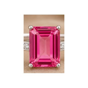 925 Sterling Silver 4.42 Ct Octagon Pink Topaz Cubic Zirconia Ring 7 US Ring Size