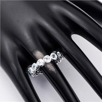 925 Sterling Silver 4.44 Ct Heart Blue Topaz Ring 7 US Ring Size