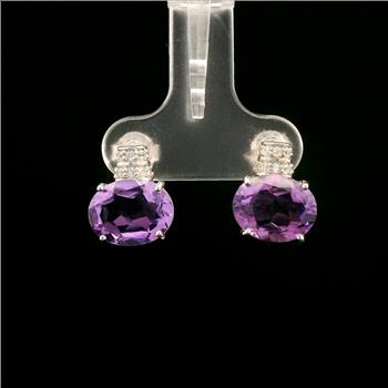 925 Sterling Silver 4.51 Ct Oval Amethyst White Zircon Earrings