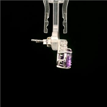 925 Sterling Silver 4.51 Ct Oval Amethyst White Zircon Earrings