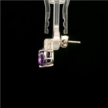 925 Sterling Silver 4.51 Ct Oval Amethyst White Zircon Earrings