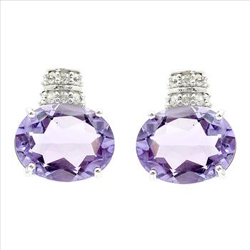 925 Sterling Silver 4.51 Ct Oval Amethyst White Zircon Earrings