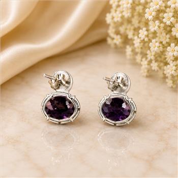 925 Sterling Silver 4.51 Ct Oval Amethyst White Zircon Earrings