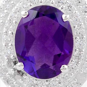 925 Sterling Silver 4.54 Ct Oval Created Amethyst Cubic Zirconia Ring 7 US Ring Size