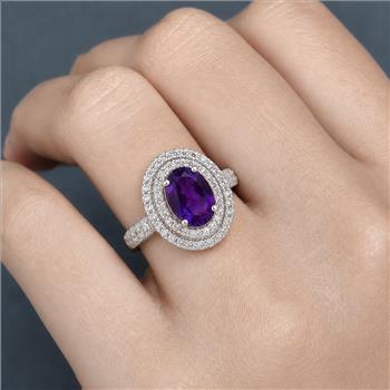 925 Sterling Silver 4.54 Ct Oval Created Amethyst Cubic Zirconia Ring 7 US Ring Size