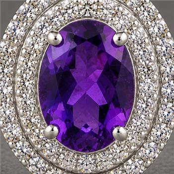 925 Sterling Silver 4.54 Ct Oval Created Amethyst Cubic Zirconia Ring 7 US Ring Size