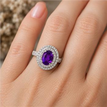 925 Sterling Silver 4.54 Ct Oval Created Amethyst Cubic Zirconia Ring