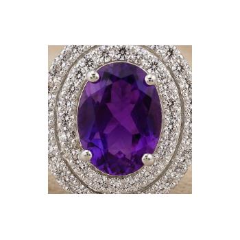925 Sterling Silver 4.54 Ct Oval Created Amethyst Cubic Zirconia Ring