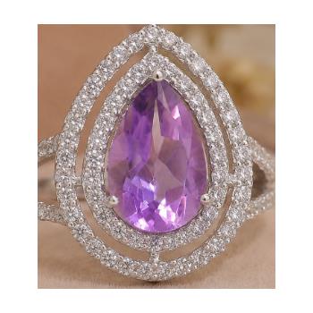 925 Sterling Silver 4.61 Ct Pear Amethyst Cubic Zirconia Ring 7 US Ring Size
