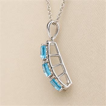 925 Sterling Silver 4.62 Ct Octagon Blue Topaz White Zircon Pendant
