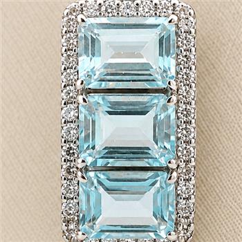 925 Sterling Silver 4.62 Ct Octagon Blue Topaz White Zircon Pendant