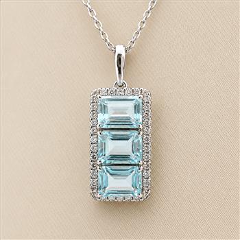 925 Sterling Silver 4.62 Ct Octagon Blue Topaz White Zircon Pendant