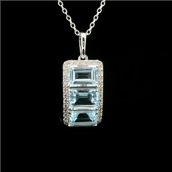 925 Sterling Silver 4.62 Ct Octagon Blue Topaz White Zircon Pendant
