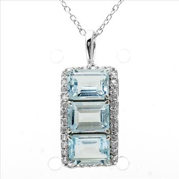 925 Sterling Silver 4.62 Ct Octagon Blue Topaz White Zircon Pendant