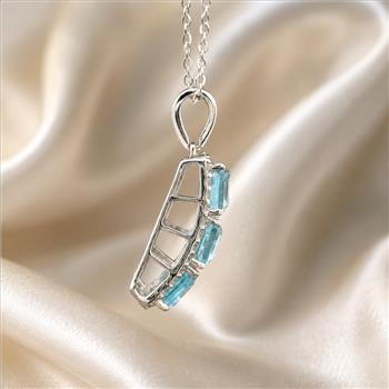 925 Sterling Silver 4.62 Ct Octagon Blue Topaz White Zircon Pendant