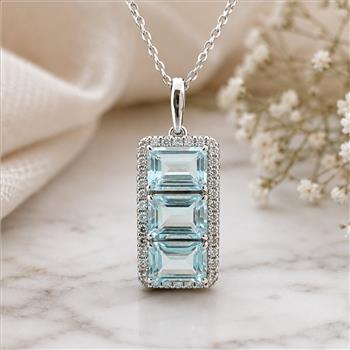 925 Sterling Silver 4.62 Ct Octagon Blue Topaz White Zircon Pendant