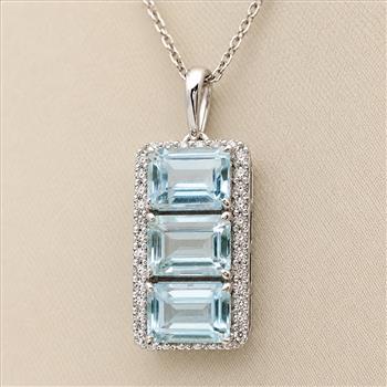 925 Sterling Silver 4.62 Ct Octagon Blue Topaz White Zircon Pendant