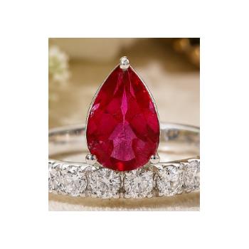925 Sterling Silver 4.65 Ct Pear Pink Topaz Cubic Zirconia Ring 8 US Ring Size