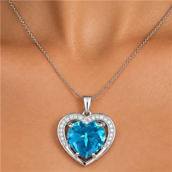 925 Sterling Silver 4.66 Ct Heart Pariba Topaz Cubic Zirconia Pendant